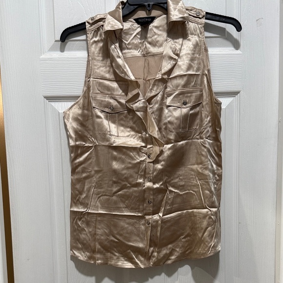 White House Black Market Tops - White House Black Market Women's Silk Beige Sleeveless Blouse